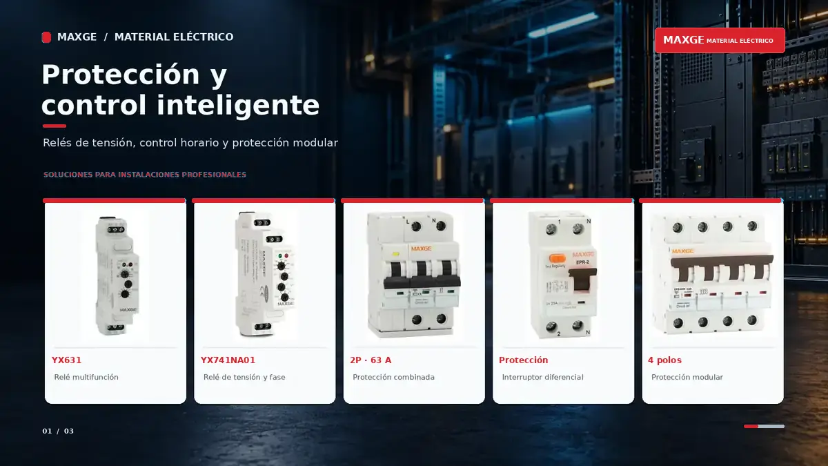 Protección y control MAXGE: relé multifunción YX631, relé YX741NA01 y protecciones modulares